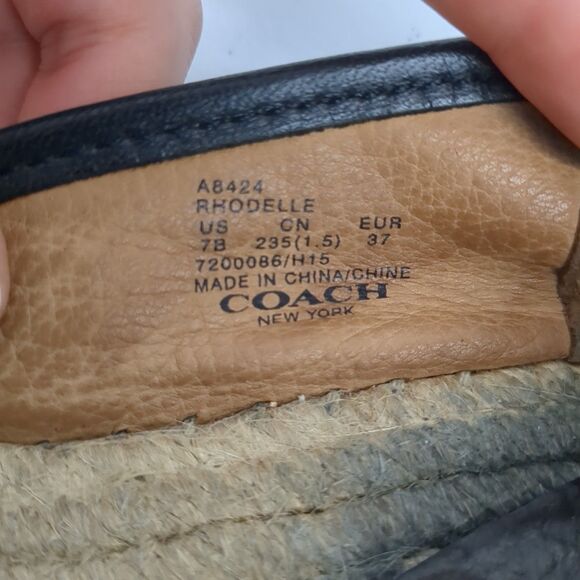 Coach Rhodelle Espadrilles Shoes Size 7 Black Leather Vacation Nautical Flats - Picture 10 of 11